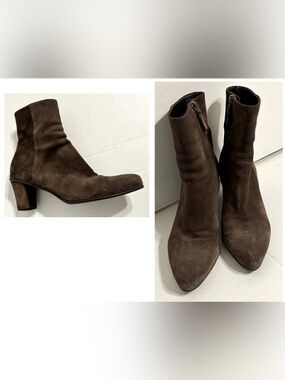 Prada Authentic Milano Dark Chocolate Suede Ankle Booties With Side Zipper